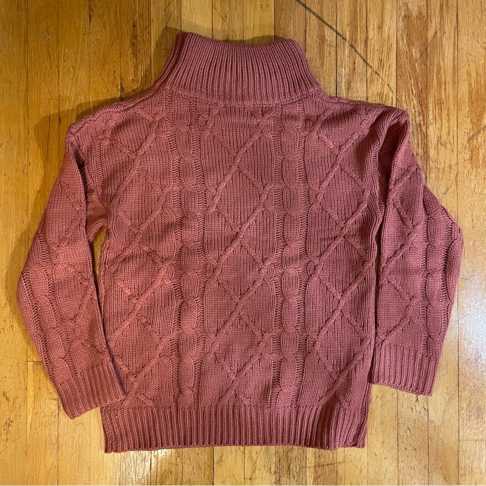 Dusty pink cable knit turtleneck sweater